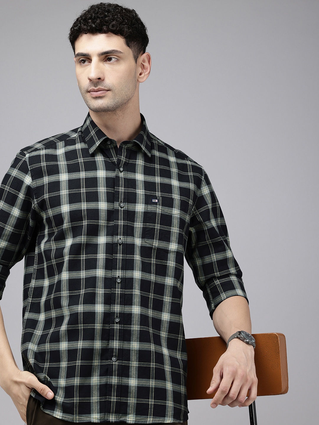 

Arrow Sport Slim Fit Tartan Checked Pure Cotton Casual Shirt, Black