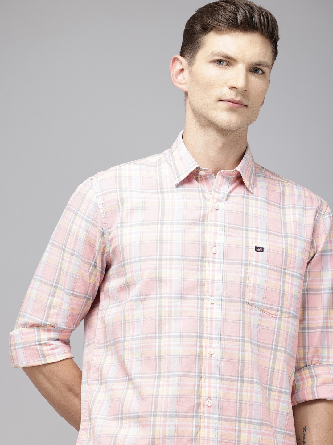 

Arrow Sport Pure Cotton Manhattan Slim Fit Checked Casual Shirt, Pink