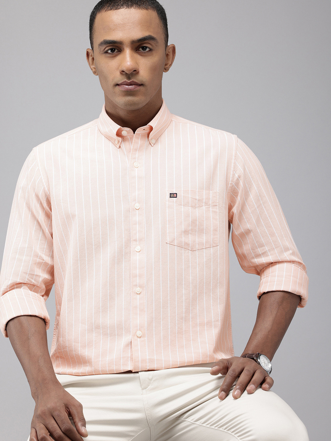 

Arrow Sport Striped Slim Fit Opaque Pure Cotton Casual Shirt, Pink