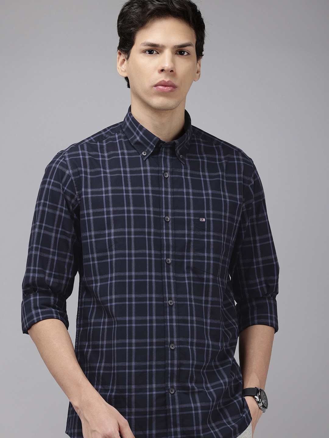 

Arrow Sport Slim Fit Opaque Checked Pure Cotton Casual Shirt, Black