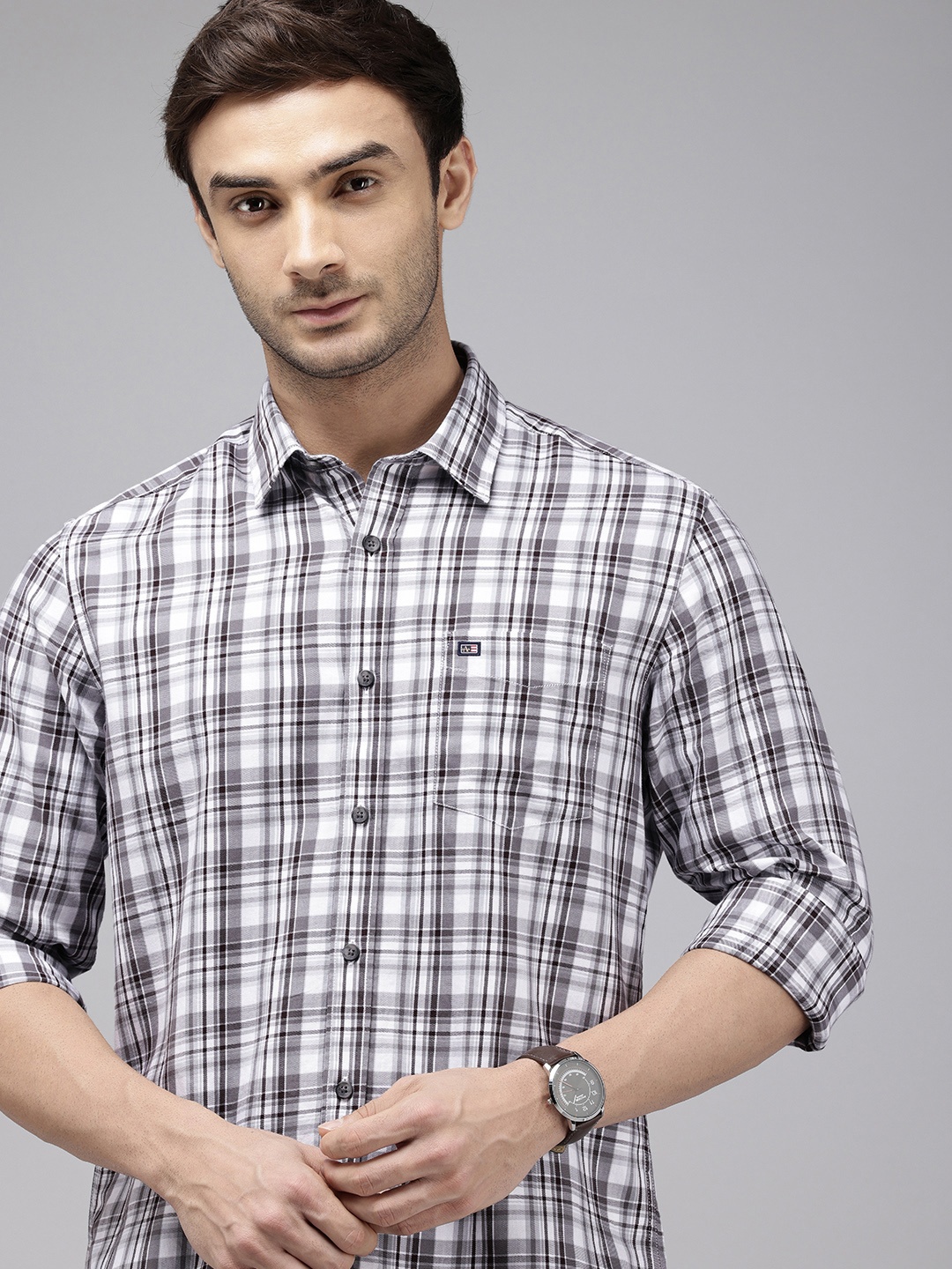 

Arrow Sport Men Slim Fit Tartan Checked Pure Cotton Casual Shirt, Coffee brown