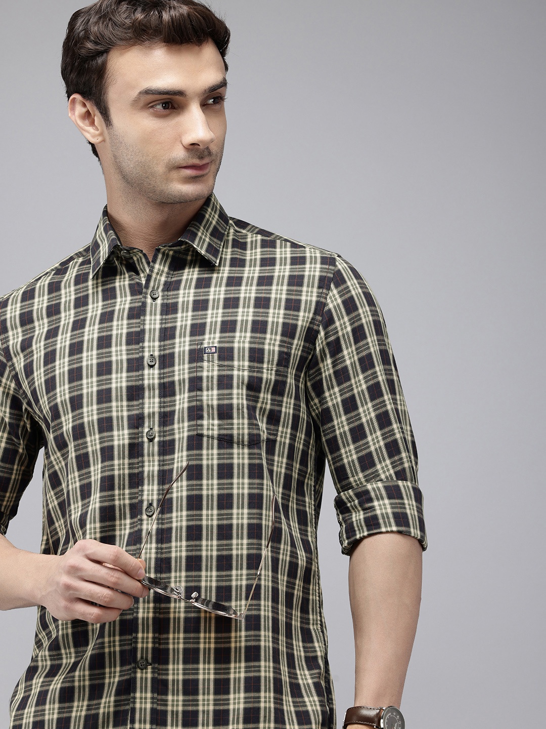

Arrow Sport Pure Cotton Manhattan Slim Fit Opaque Checked Casual Shirt, Black