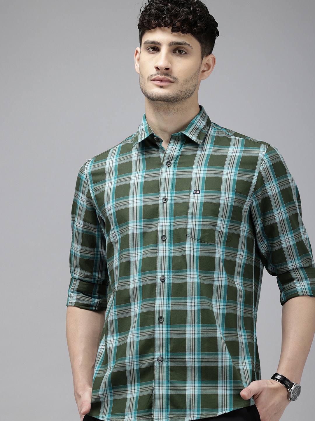

Arrow Sport Pure Cotton Slim Fit Checked Casual Shirt, Green