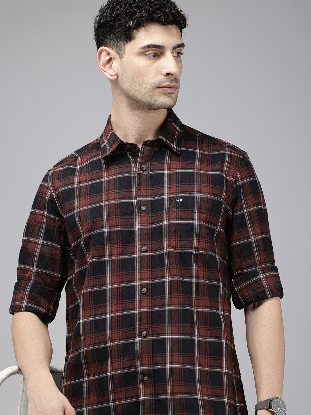 

Arrow Sport Windowpane Checked Slim Fit Pure Cotton Casual Shirt, Red