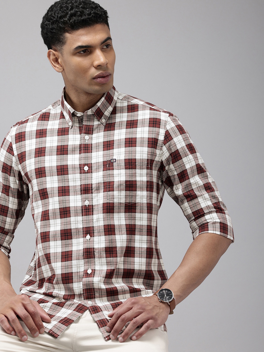 

Arrow Sport Checked Slim Fit Opaque Pure Cotton Casual Shirt, Maroon