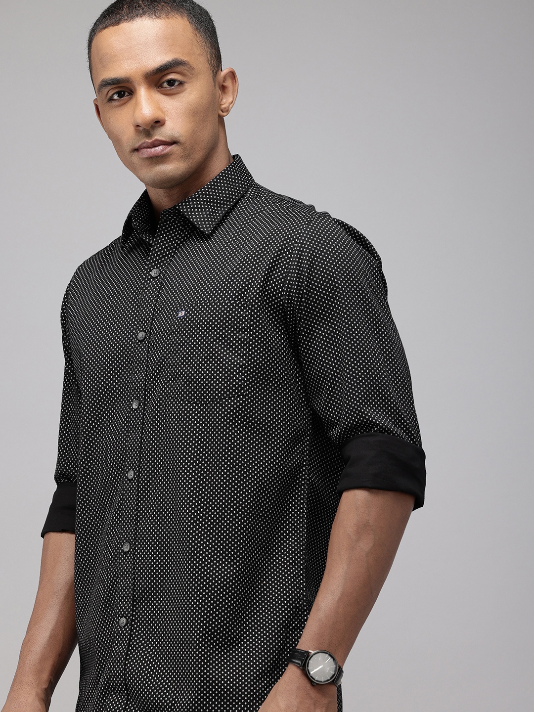 

Arrow Sport Manhattan Slim Fit Micro Ditsy Printed Pure Cotton Casual Shirt, Black