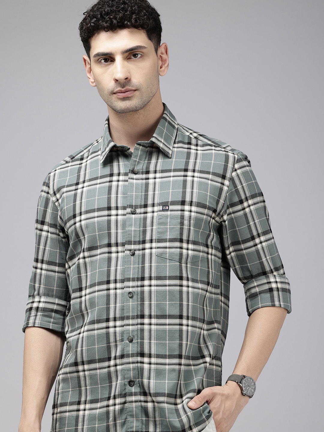 

Arrow Sport Men Slim Fit Tartan Checked Pure Cotton Casual Shirt, Green