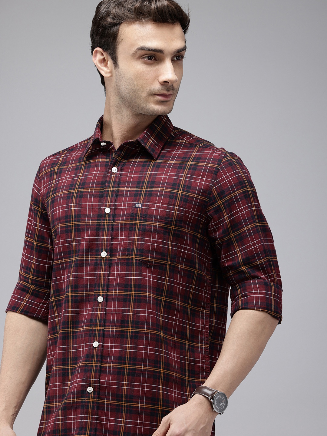 

Arrow Sport Pure Cotton Manhattan Slim Fit Opaque Checked Casual Shirt, Magenta
