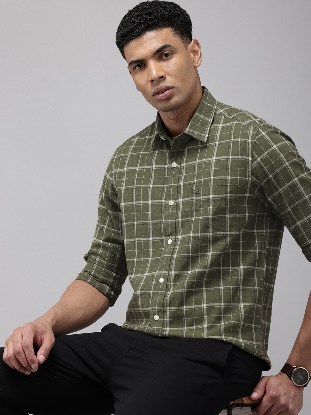 

Arrow Sport Checked Manhattan Slim Fit Opaque Pure Cotton Casual Shirt, Green