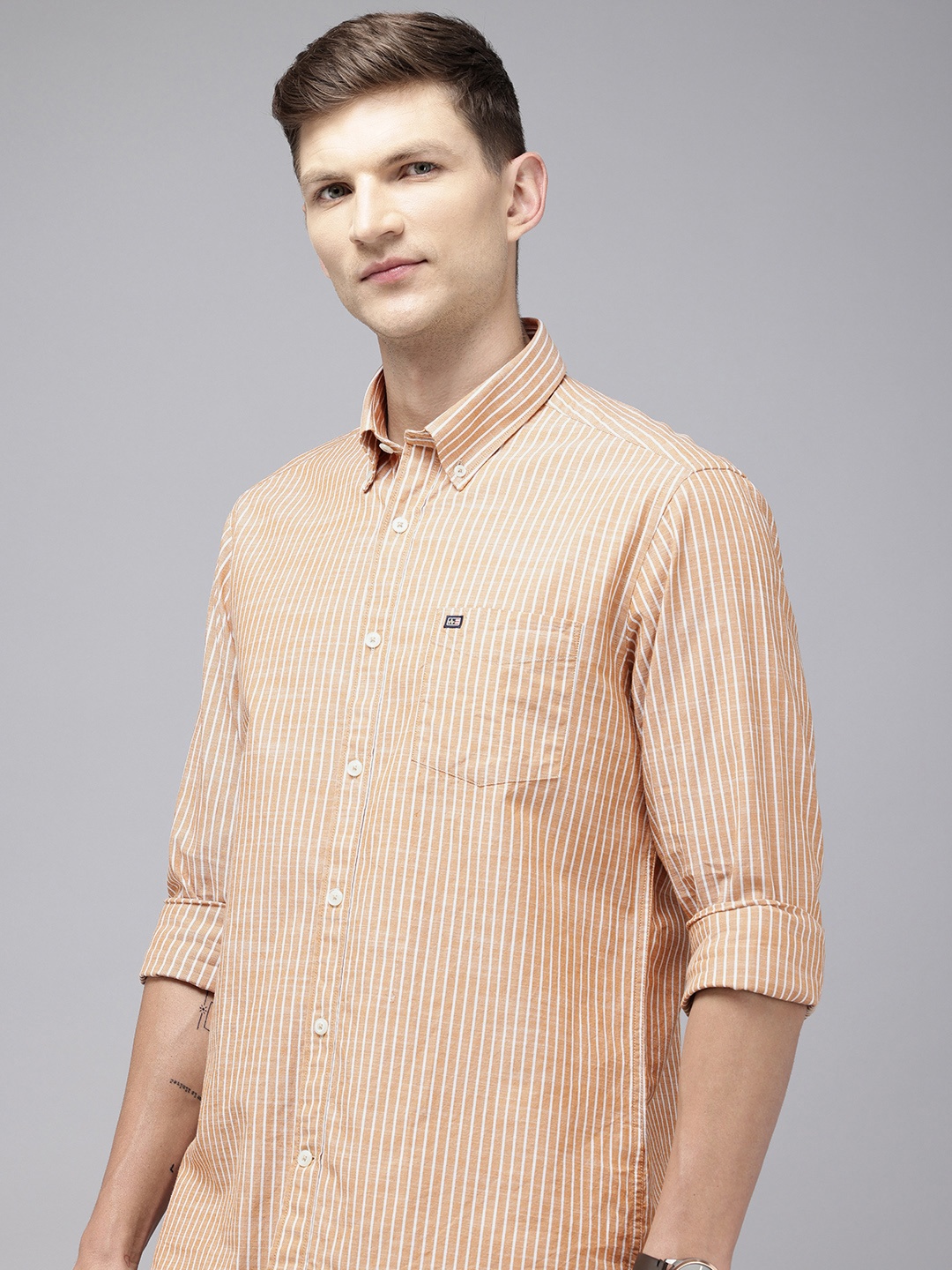 

Arrow Sport Pure Cotton Manhattan Slim Fit Striped Casual Shirt, Brown