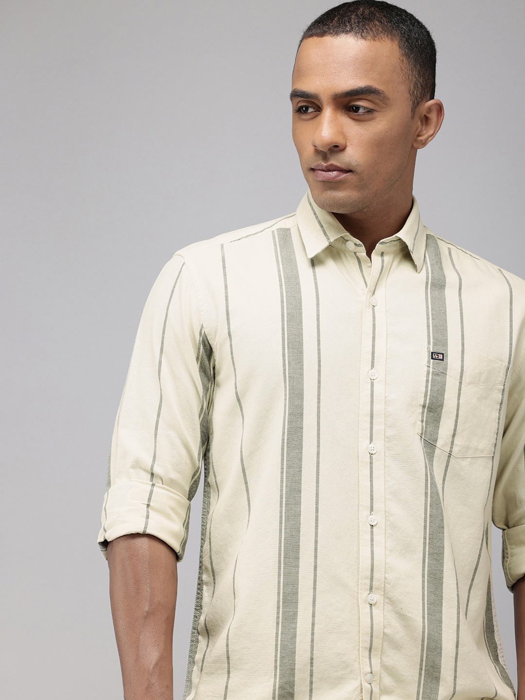 

Arrow Sport Manhattan Slim Fit Vertical Stripes Pure Cotton Casual Shirt, Beige