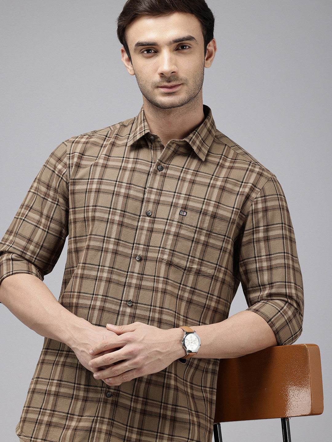

Arrow Sport Men Slim Fit Tartan Checked Pure Cotton Casual Shirt, Brown