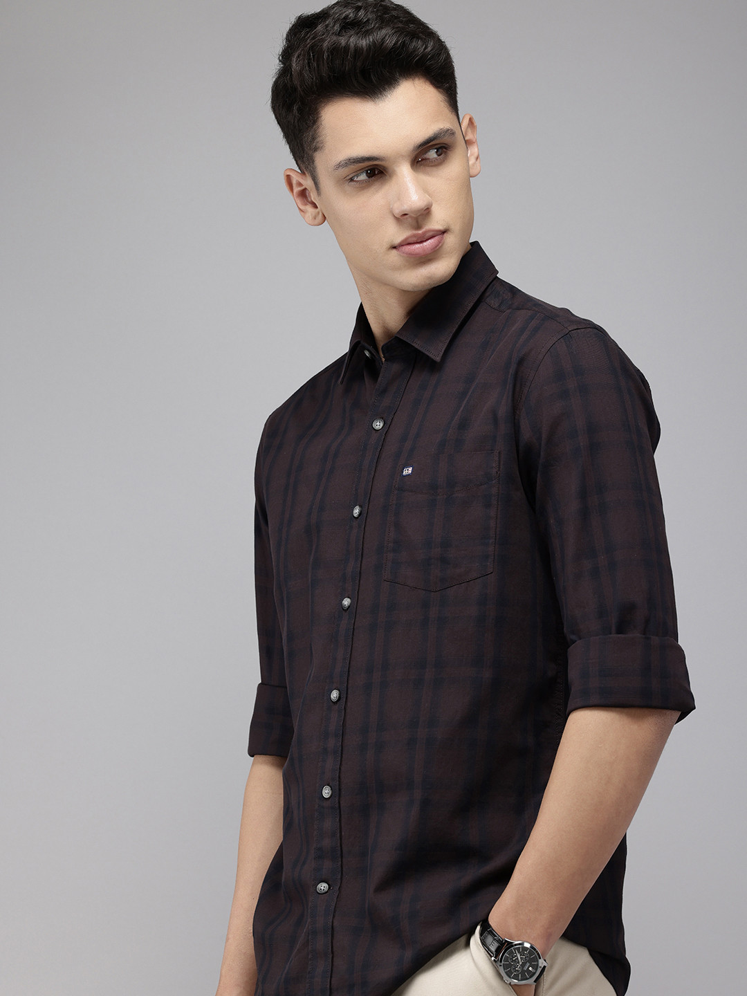 

Arrow Sport Checked Slim Fit Opaque Pure Cotton Casual Shirt, Brown