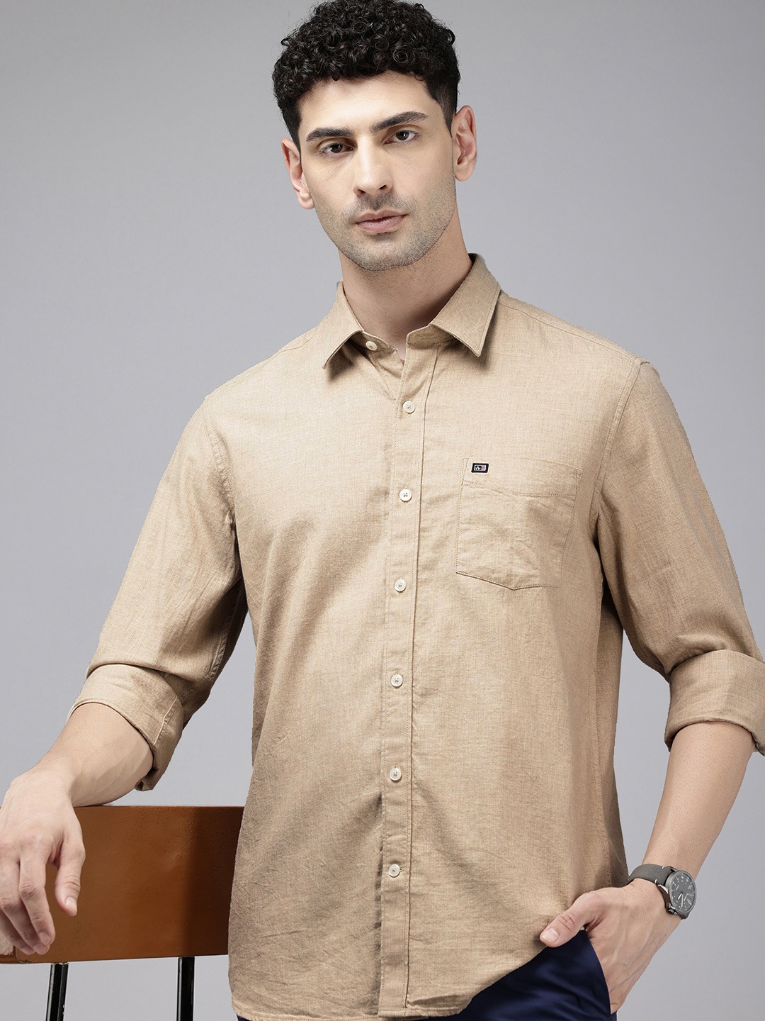 

Arrow Sport Pure Cotton Manhattan Slim Fit Casual Shirt, Beige