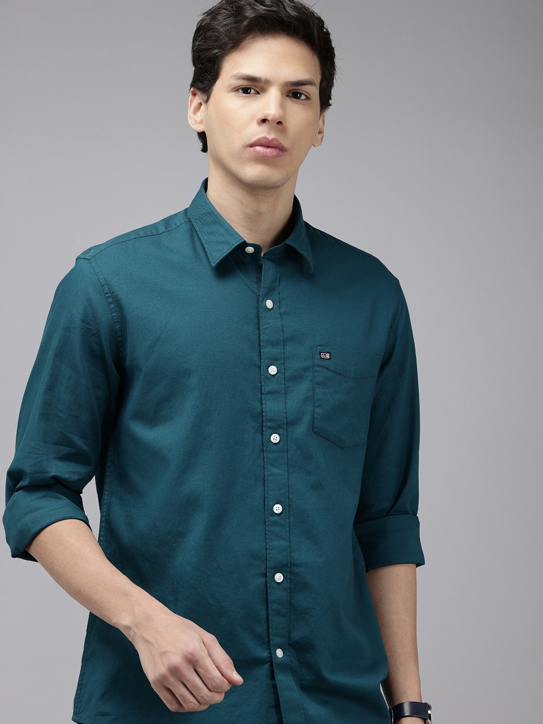 

Arrow Sport Manhattan Slim Fit Textured Pure Cotton Casual Shirt, Teal