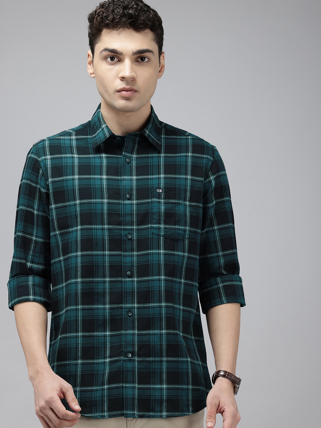 

Arrow Sport Windowpane Checked Slim Fit Pure Cotton Casual Shirt, Green