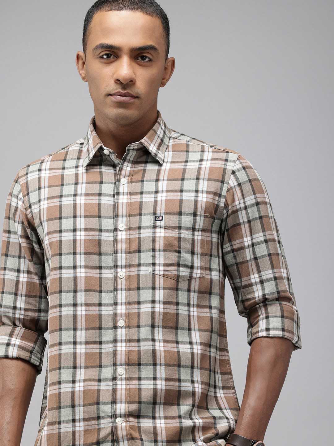 

Arrow Sport Checked Slim Fit Opaque Pure Cotton Casual Shirt, Brown