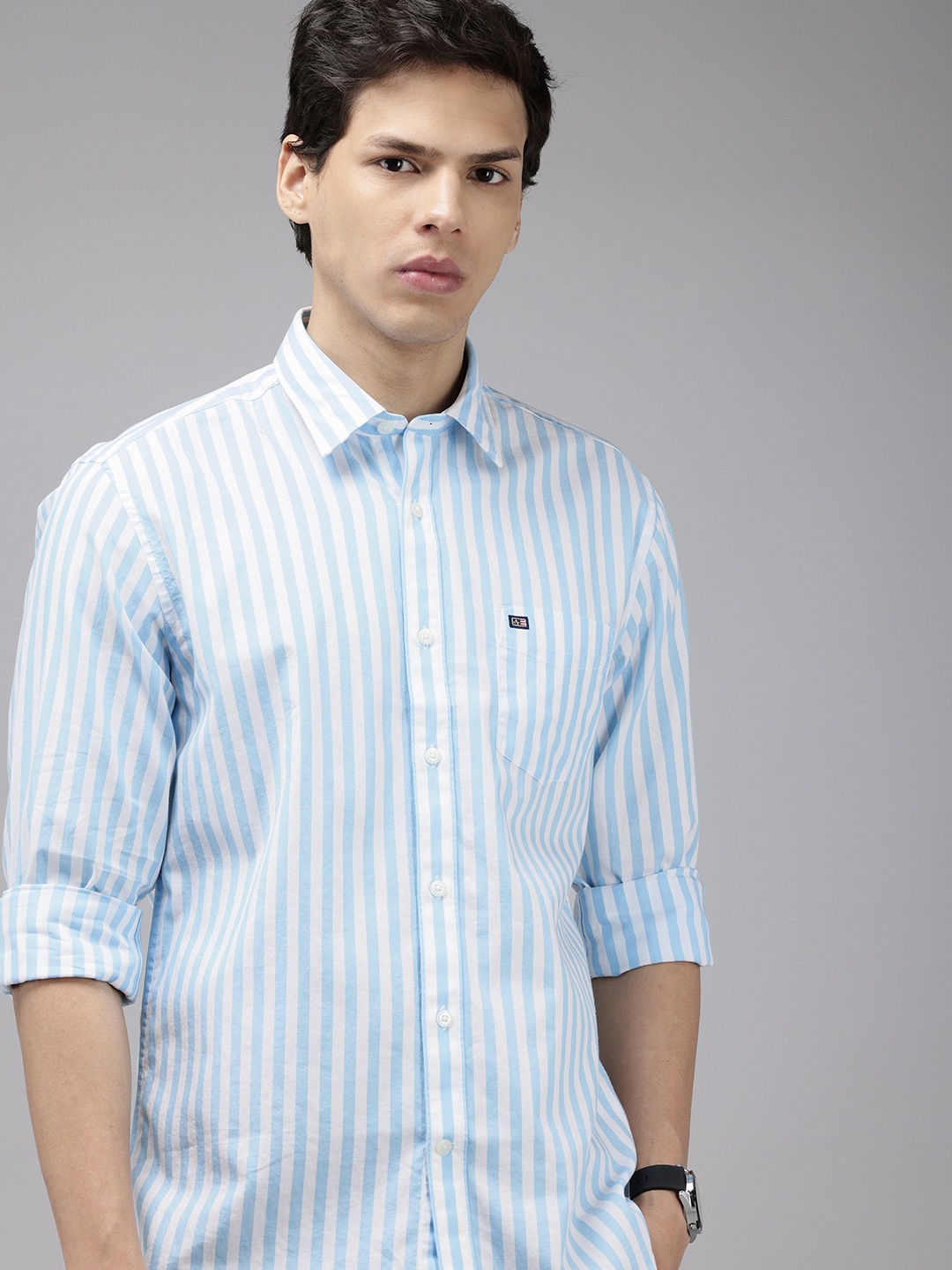 

Arrow Sport Pure Cotton Manhattan Slim Fit Striped Casual Shirt, Blue