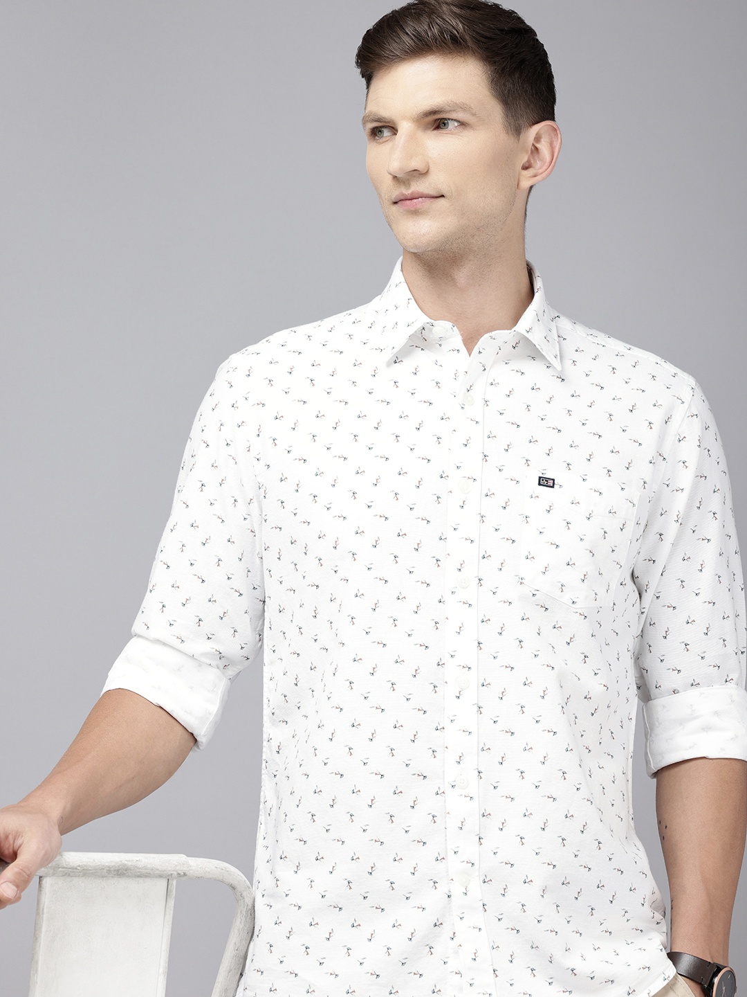

Arrow Sport Manhattan Slim Fit Floral Printed Pure Cotton Casual Shirt, White