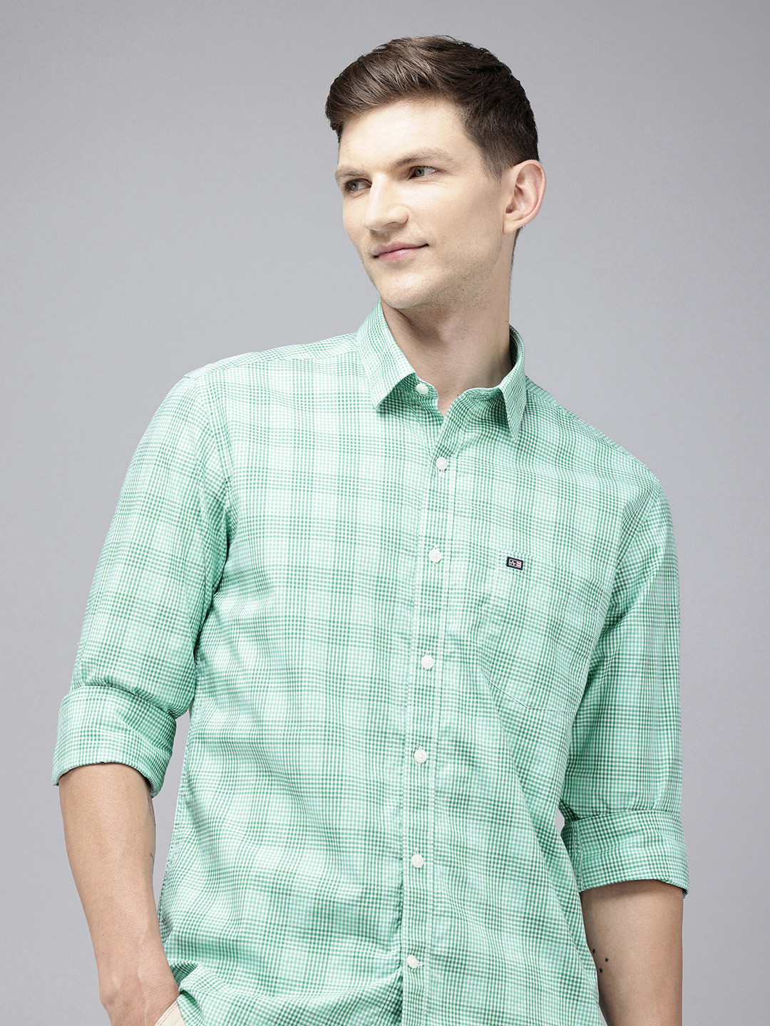 

Arrow Sport Manhattan Slim Fit Micro Checks Pure Cotton Casual Shirt, Green
