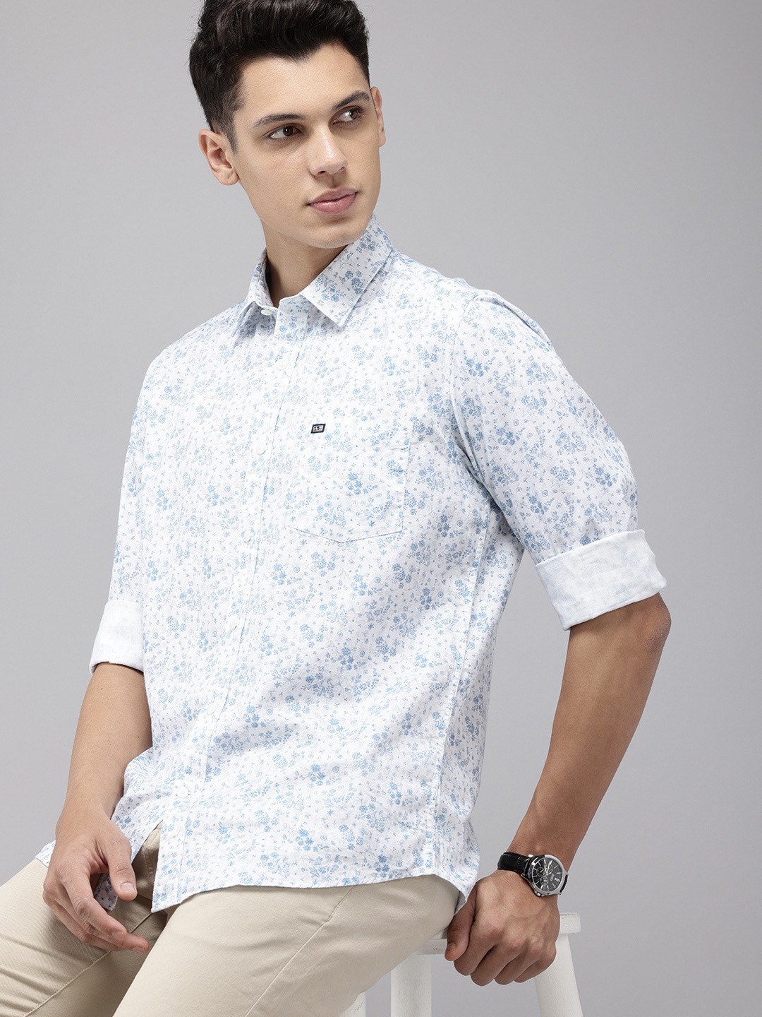 

Arrow Sport Floral Printed Slim Fit Opaque Pure Cotton Casual Shirt, White