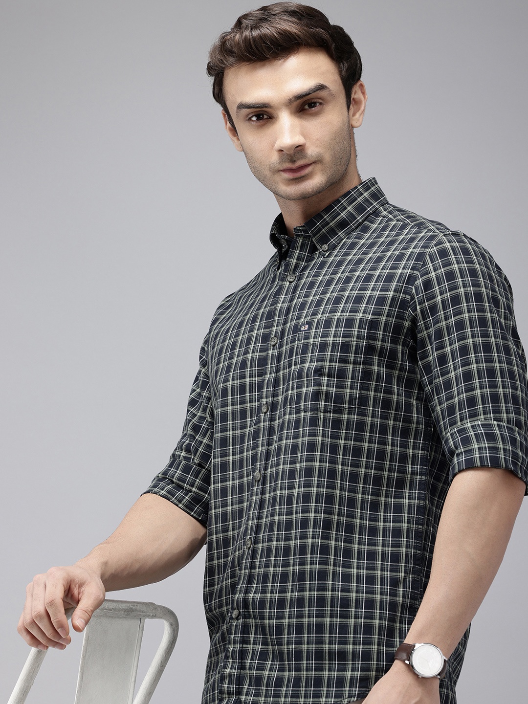 

Arrow Sport Pure Cotton Manhattan Slim Fit Opaque Checked Casual Shirt, Black