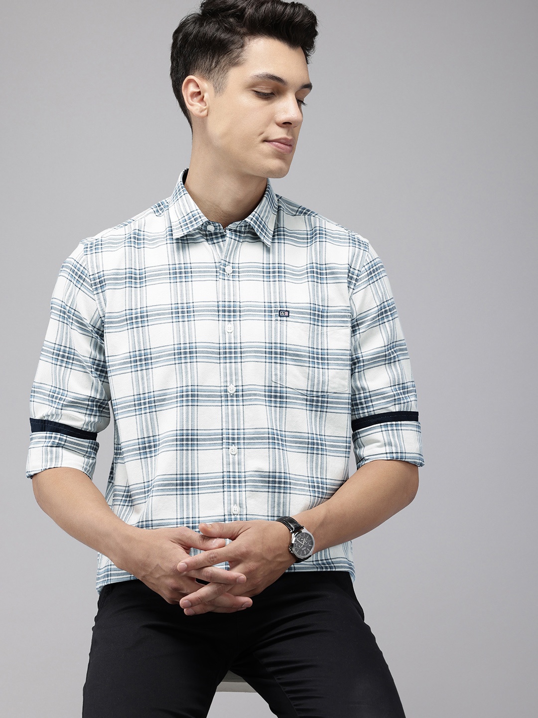 

Arrow Sport Pure Cotton Manhattan Slim Fit Checked Casual Shirt, Off white