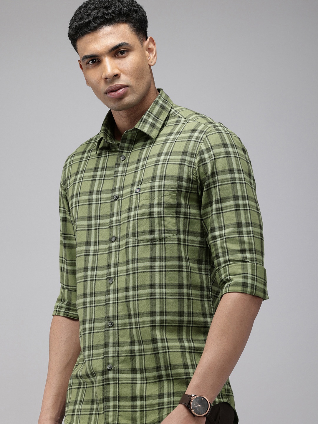 

Arrow Sport Checked Manhattan Slim Fit Opaque Pure Cotton Casual Shirt, Green