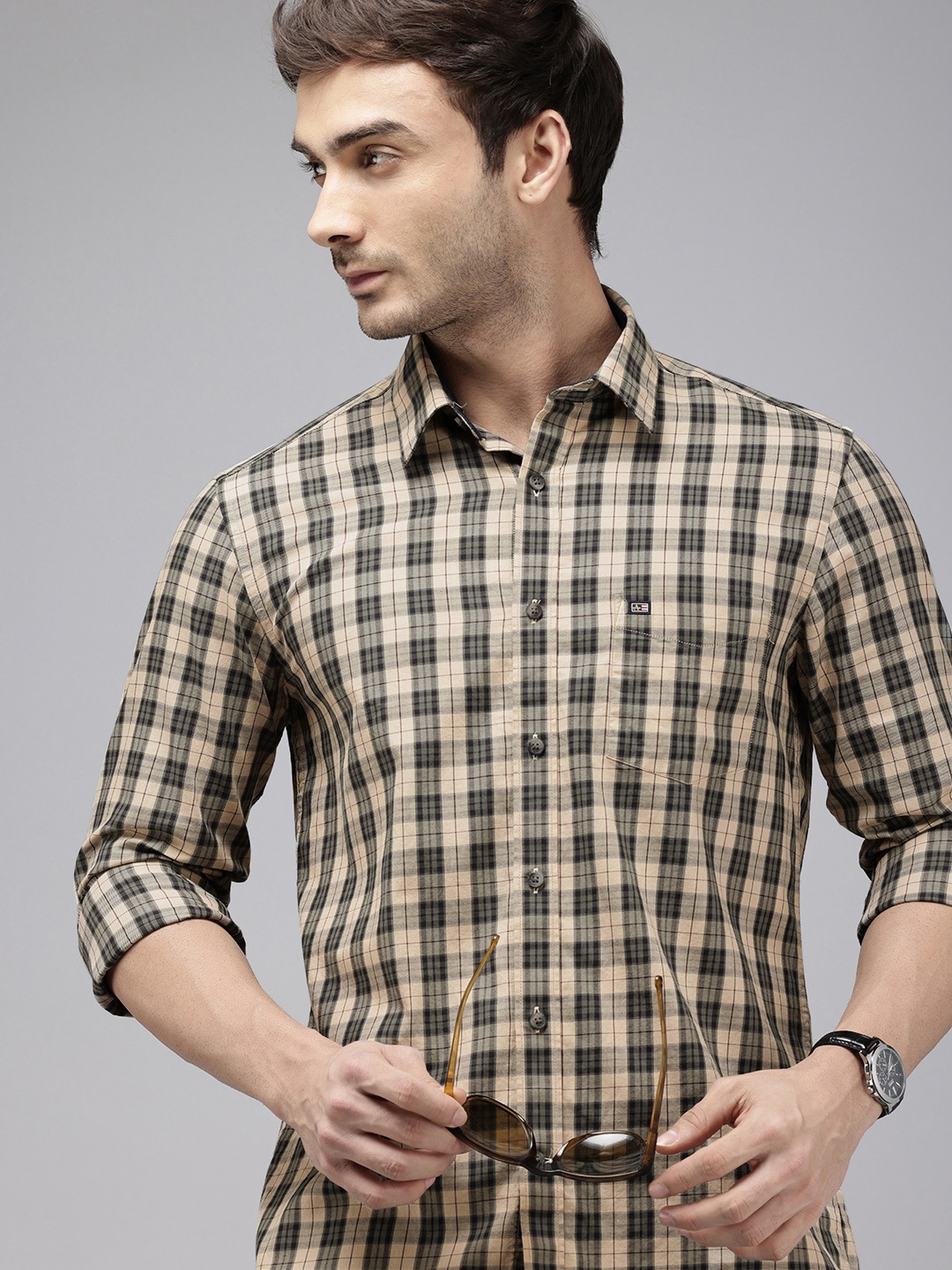 

Arrow Sport Checked Manhattan Slim Fit Opaque Pure Cotton Casual Shirt, Brown