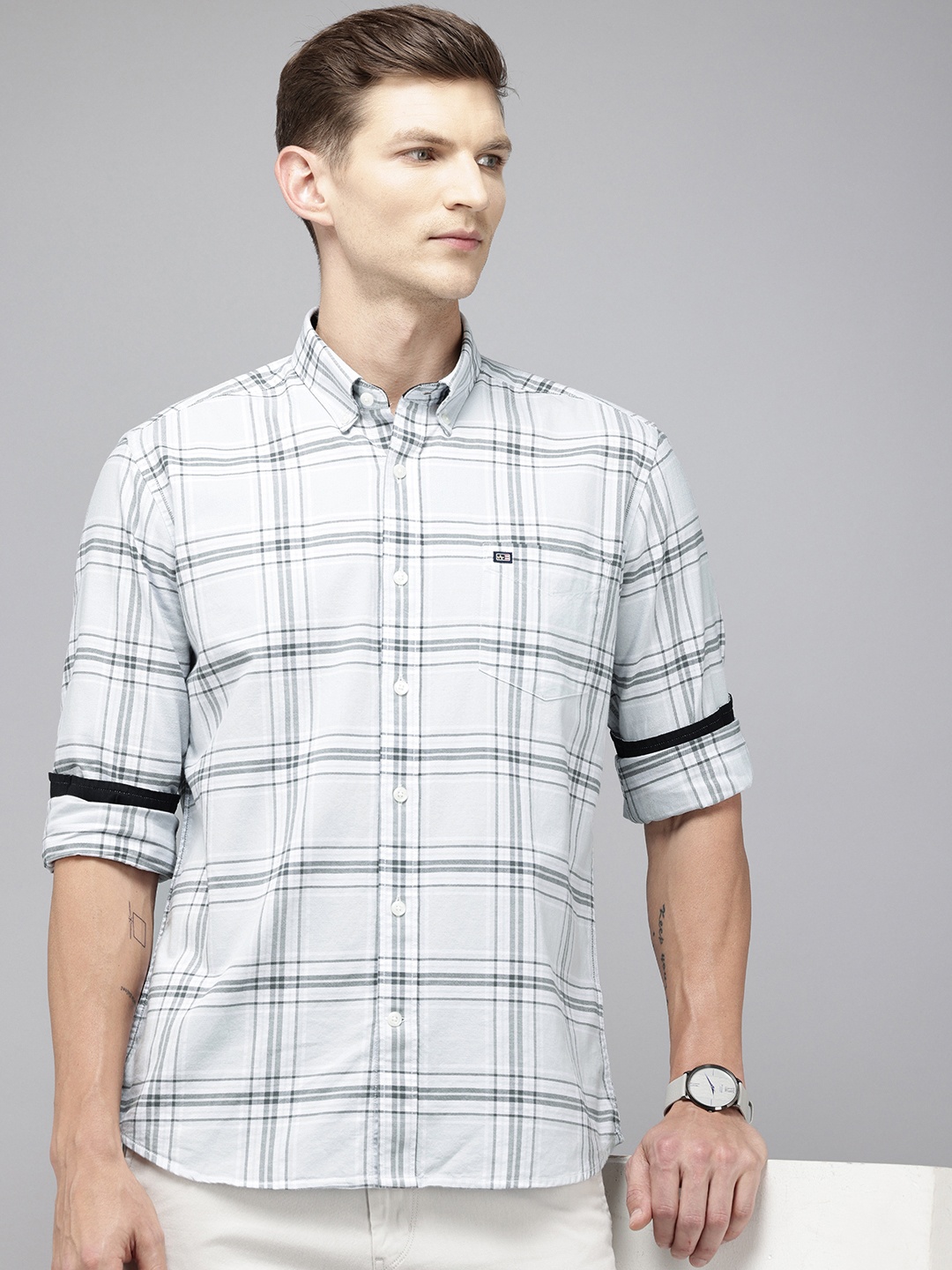 

Arrow Sport Pure Cotton Manhattan Slim Fit Checked Casual Shirt, Grey