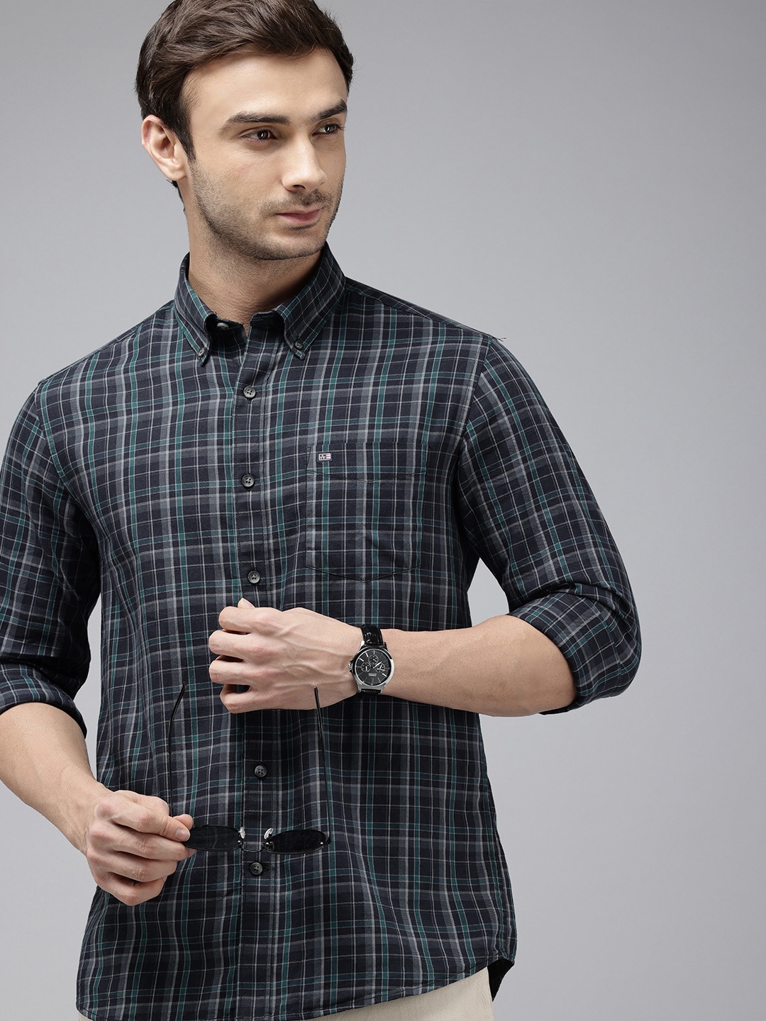 

Arrow Sport Pure Cotton Manhattan Slim Fit Checked Casual Shirt, Blue