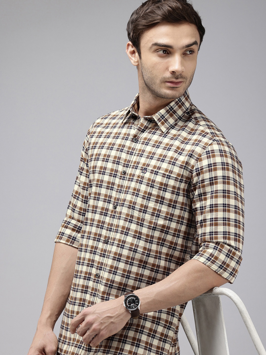

Arrow Sport Men Slim Fit Tartan Checked Pure Cotton Casual Shirt, Brown