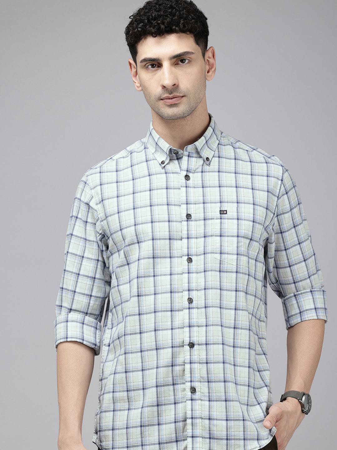 

Arrow Sport Slim Fit Tartan Checked Pure Cotton Casual Shirt, Blue