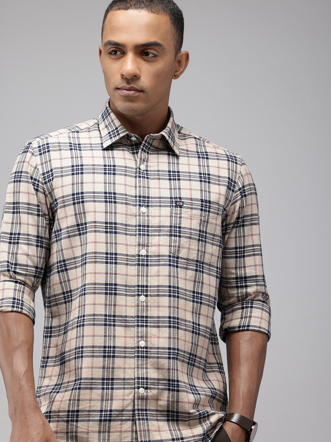 

Arrow Sport Checked Slim Fit Opaque Pure Cotton Casual Shirt, Brown