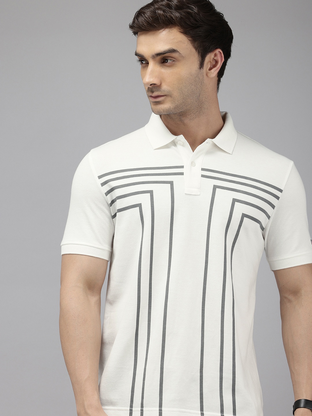 

Arrow Sport Geometric Printed Polo Collar Relaxed Fit T-shirt, White