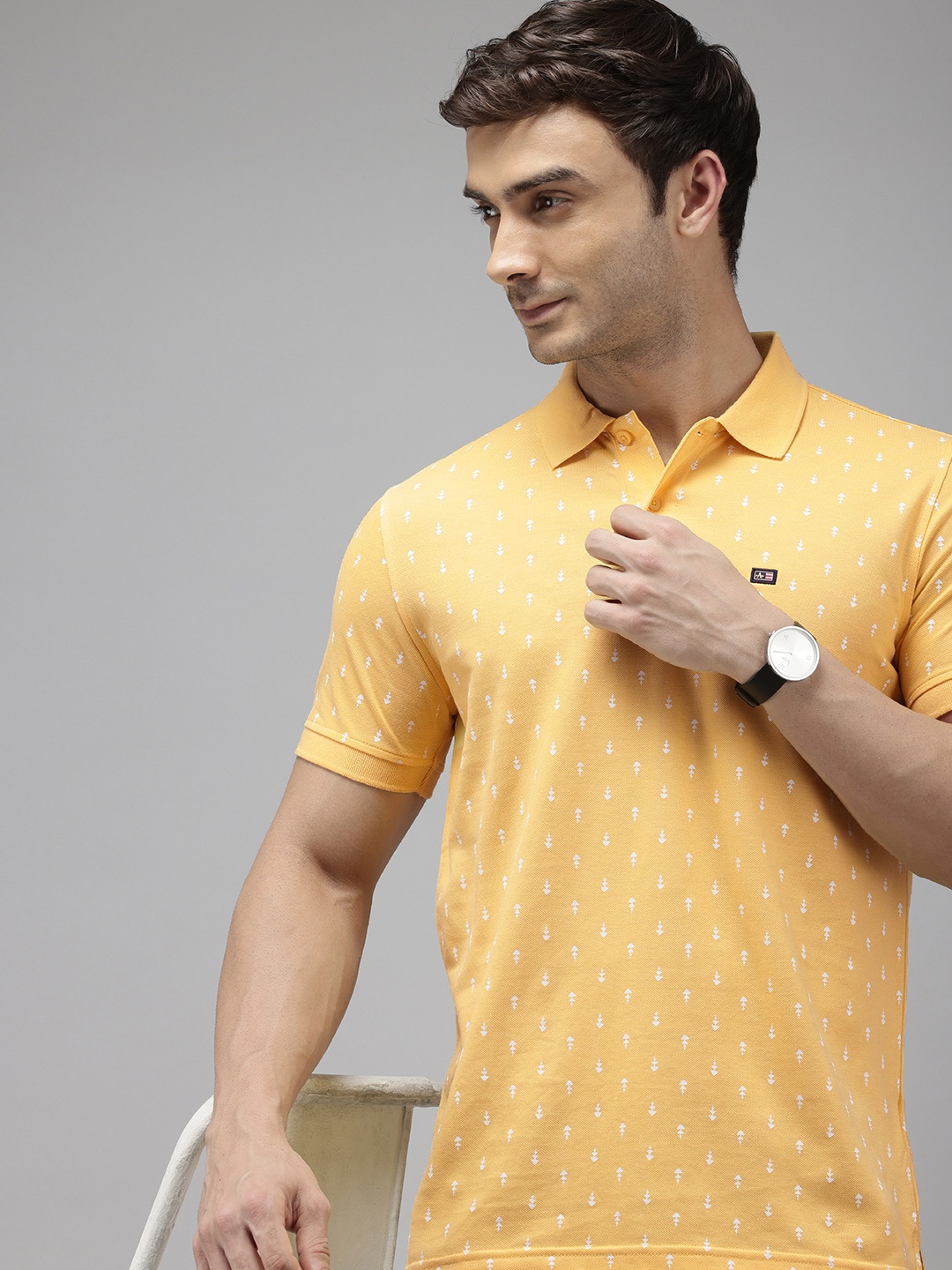 

Arrow Sport Geometric Printed Polo Collar Relaxed Fit Pure Cotton T-shirt, Yellow