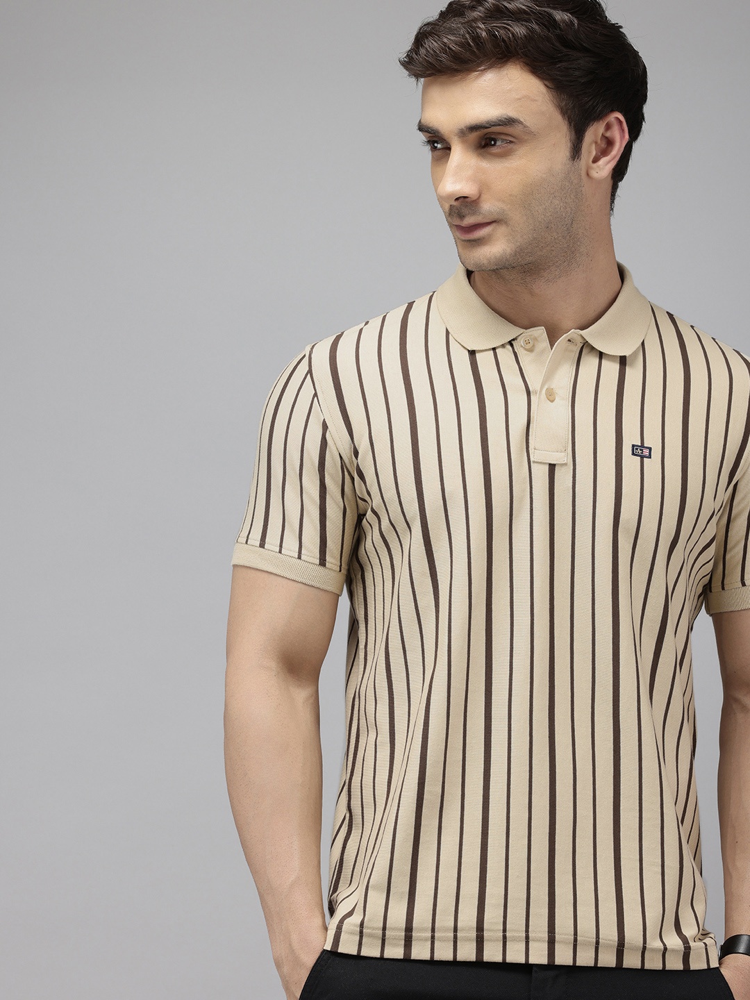 

Arrow Sport Striped Polo Collar T-shirt, Beige