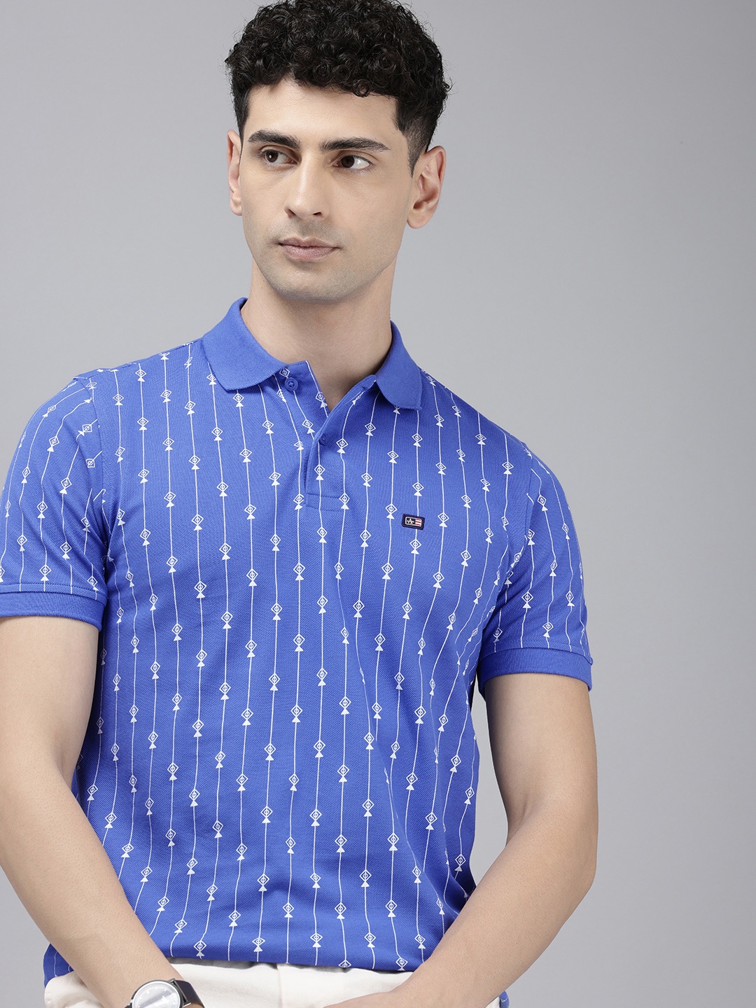 

Arrow Sport Geometric Printed Polo Collar Pure Cotton T-shirt, Blue