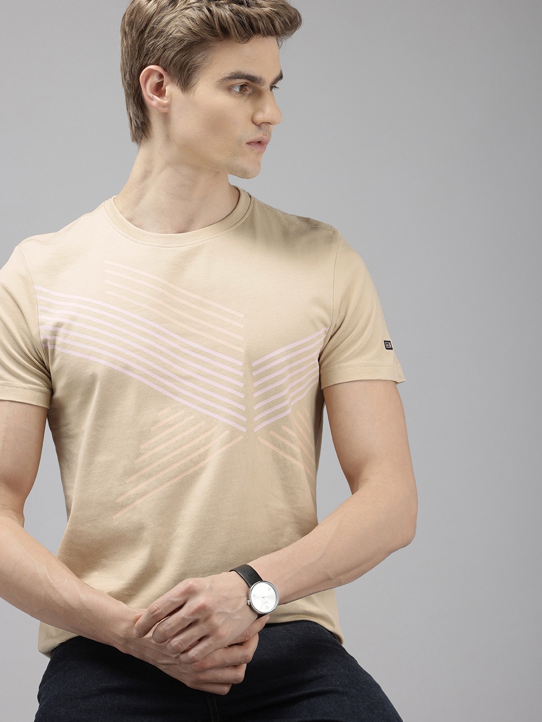 

Arrow Sport Striped Pure Cotton T-shirt, Beige