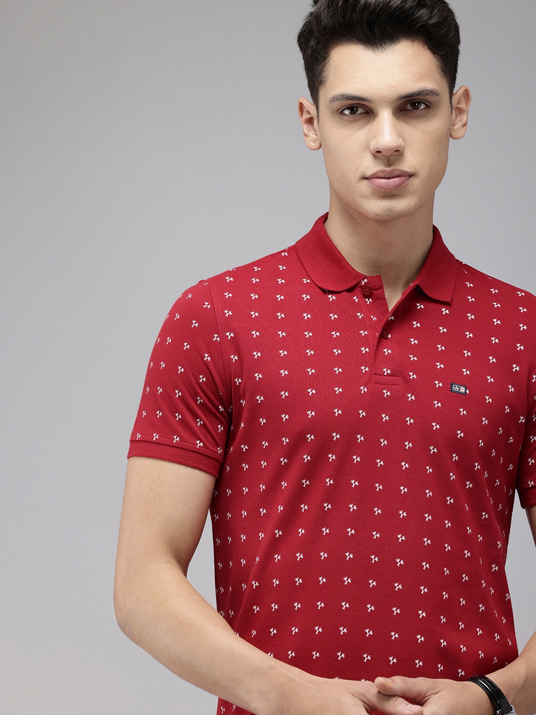 

Arrow Sport Abstract Printed Pure Cotton Polo Collar T-shirt, Red