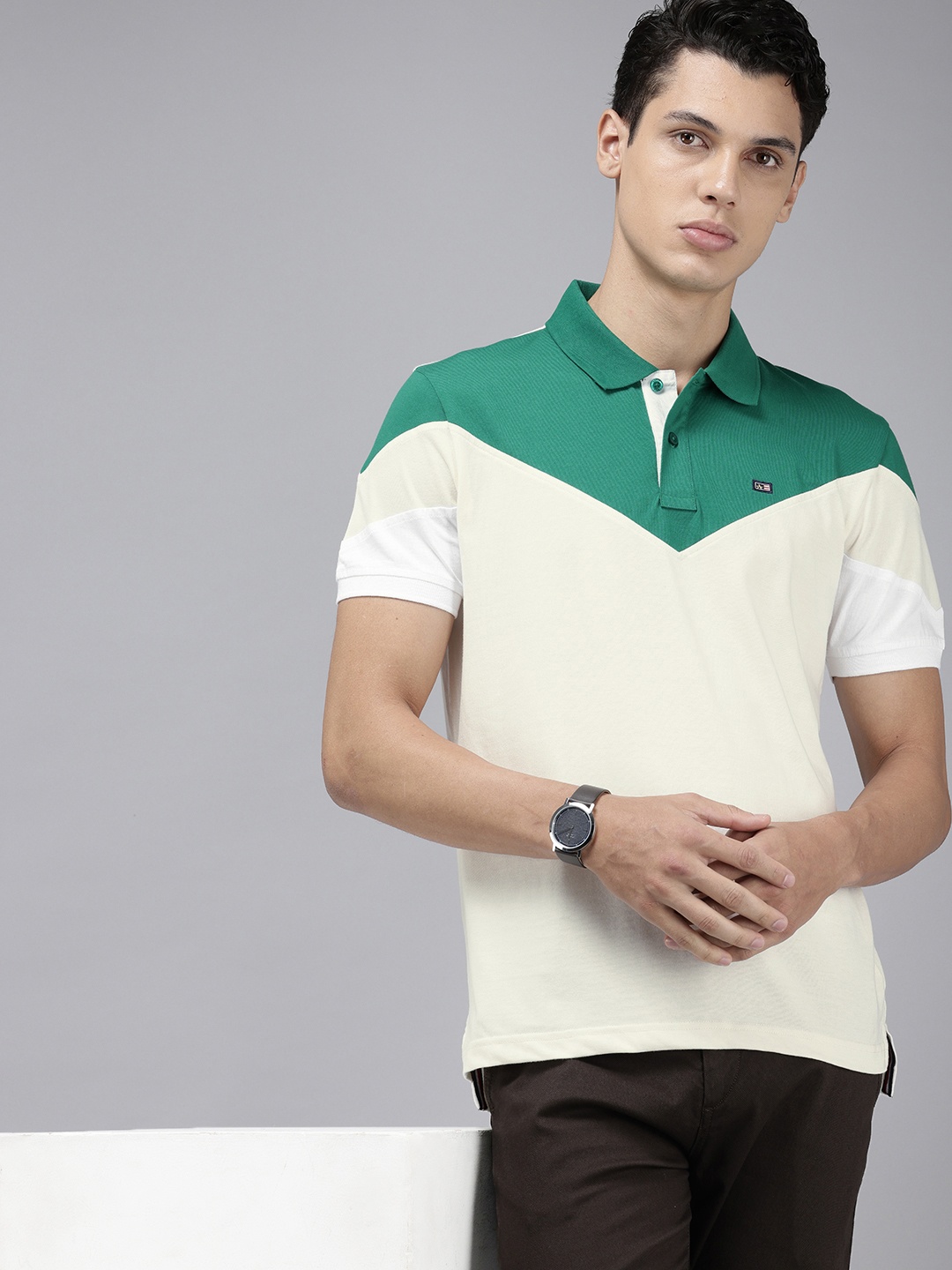 

Arrow Sport Colourblocked Polo Collar Relaxed Fit T-shirt, Green