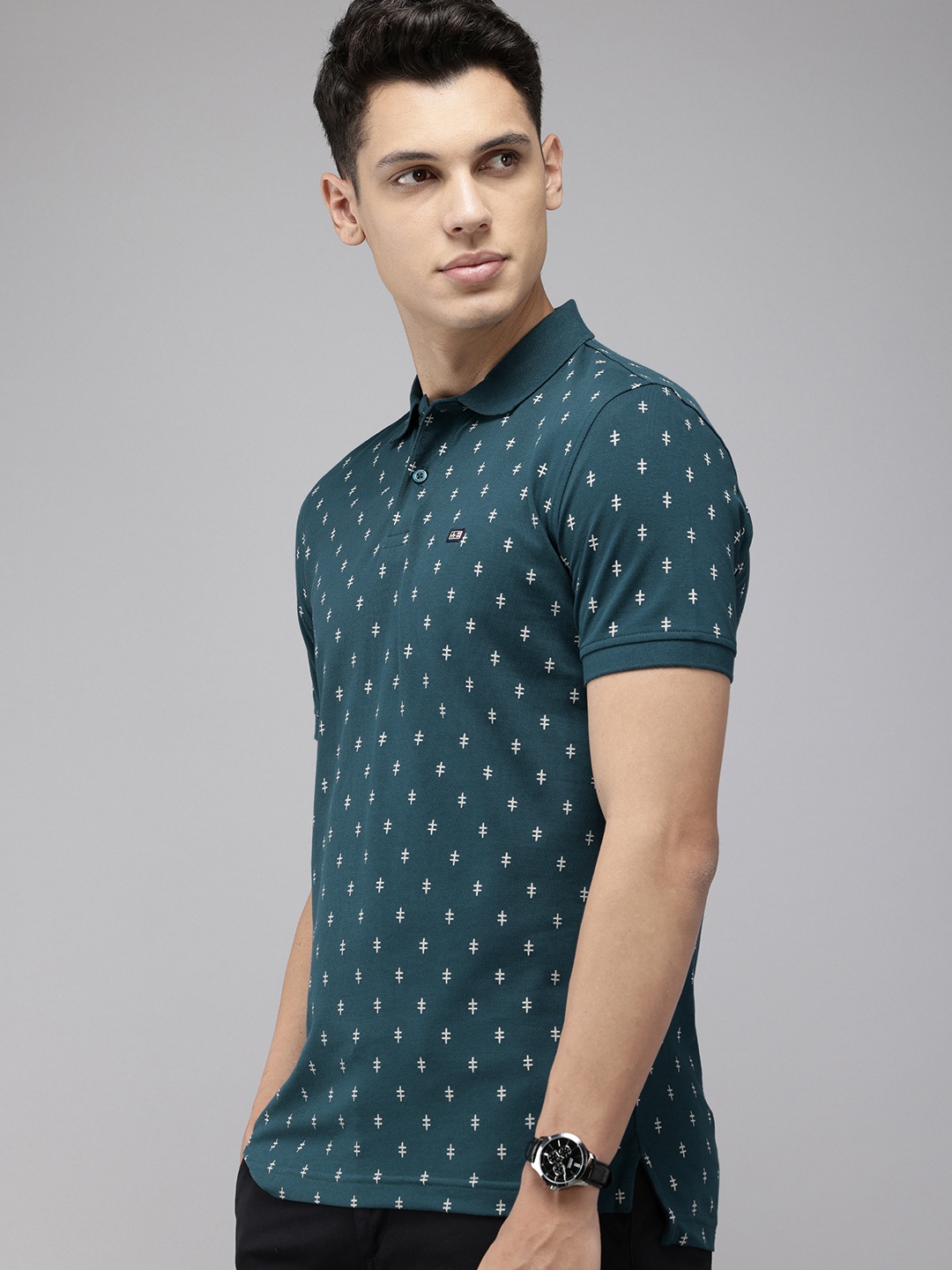 

Arrow Sport Abstract Printed Pure Cotton Polo Collar T-shirt, Teal