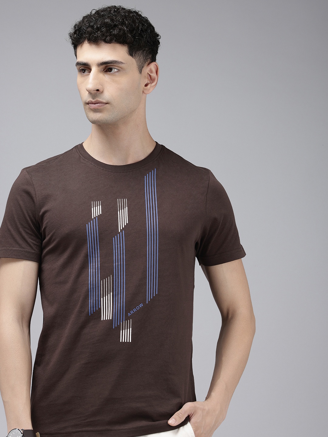 

Arrow Sport Geometric Printed Pure Cotton T-shirt, Brown