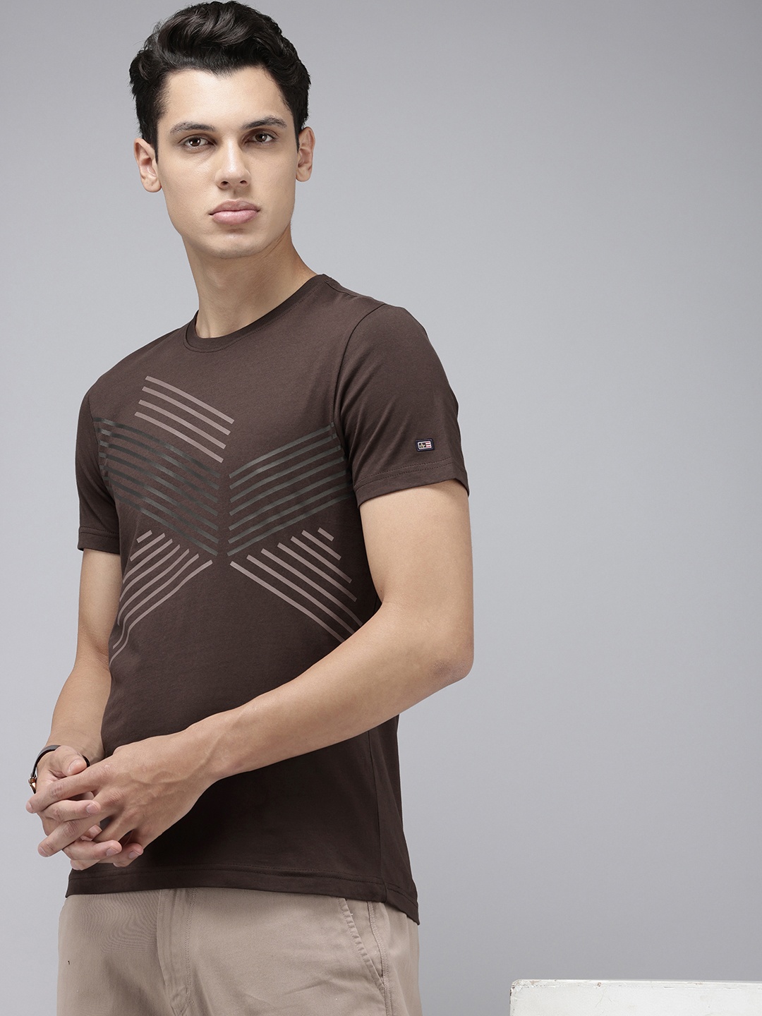 

Arrow Sport Geometric Printed Pure Cotton T-shirt, Brown