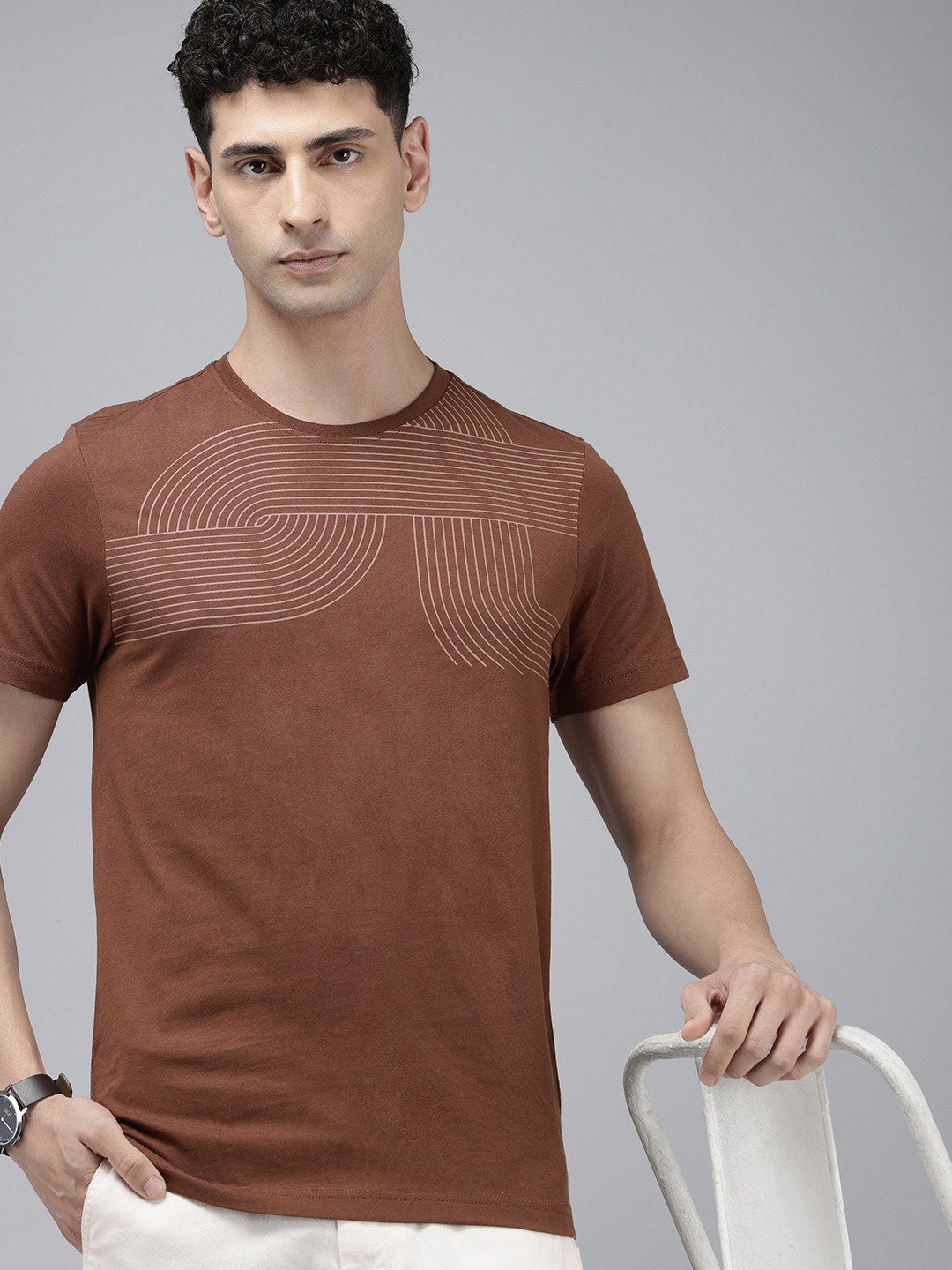 

Arrow Sport Geometric Printed Pure Cotton T-shirt, Brown