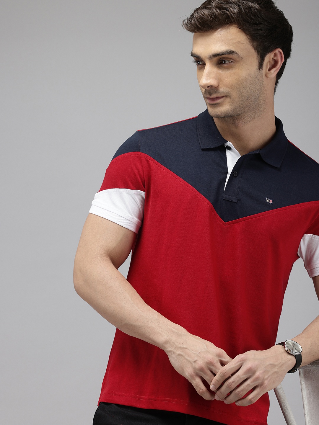 

Arrow Sport Colourblocked Polo Collar Relaxed Fit T-shirt, Red