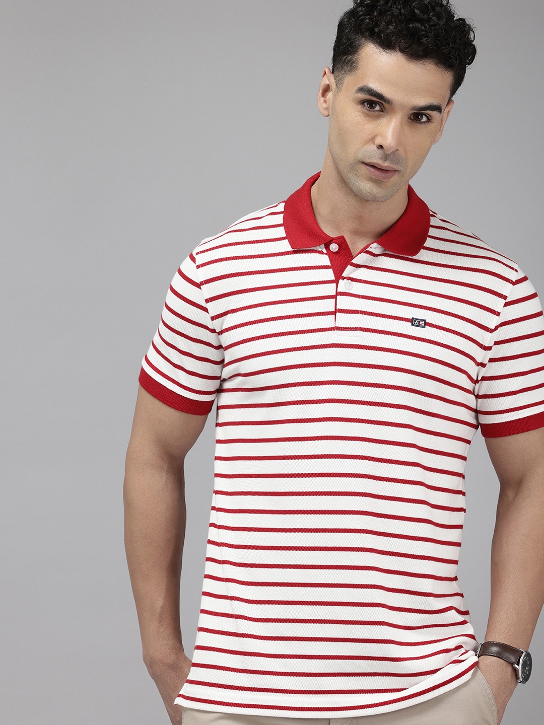 

Arrow Sport Striped Polo Collar T-shirt, Red
