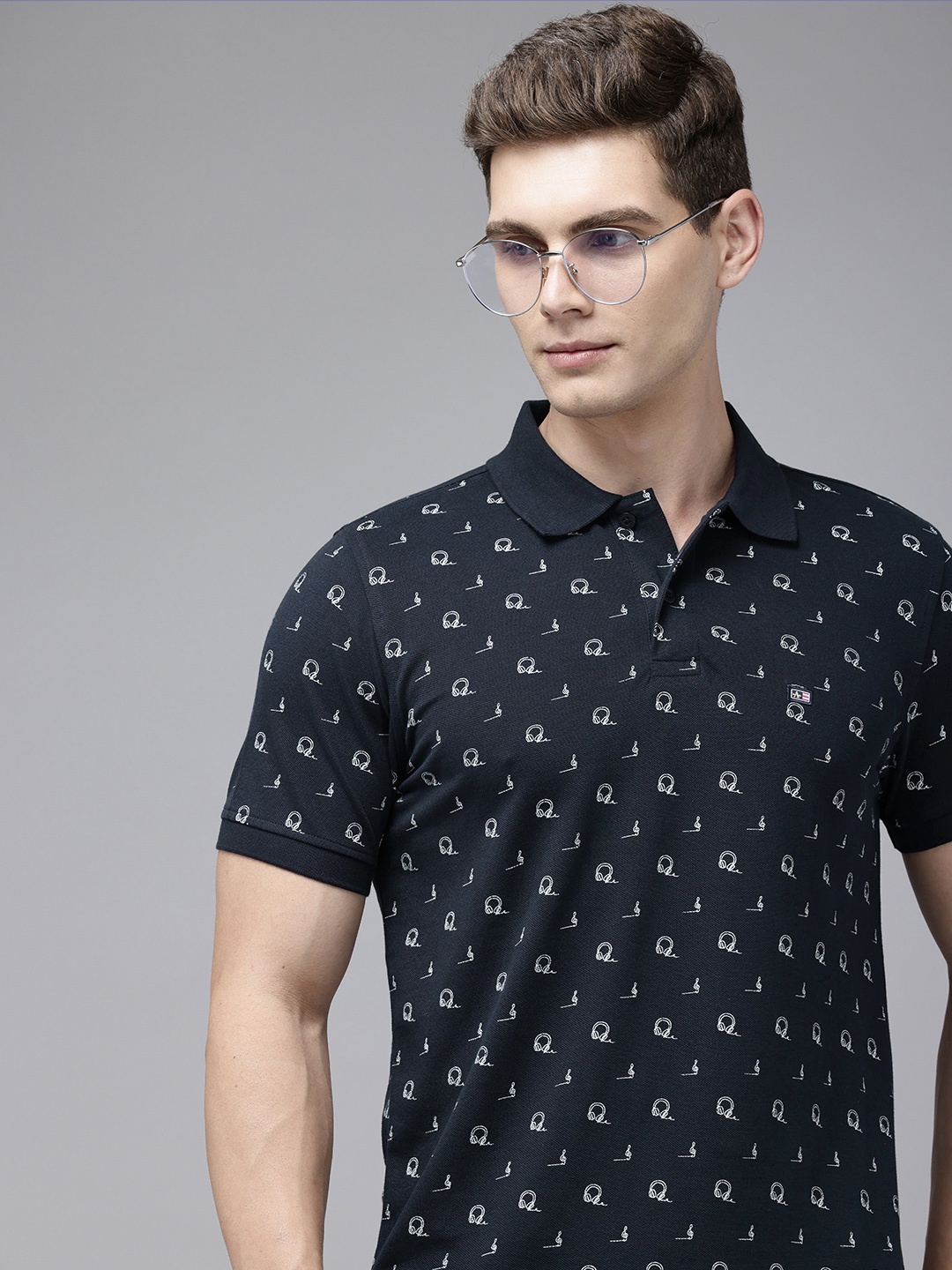 

Arrow Sport Conversational Printed Polo Collar Pure Cotton T-shirt, Blue