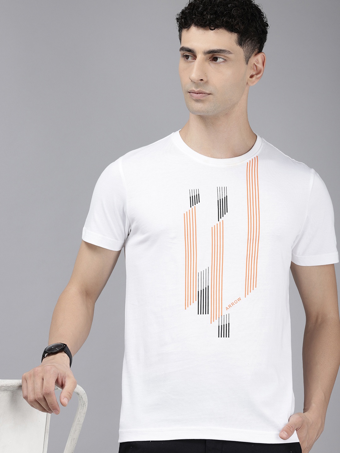 

Arrow Sport Geometric Printed Pure Cotton T-shirt, White