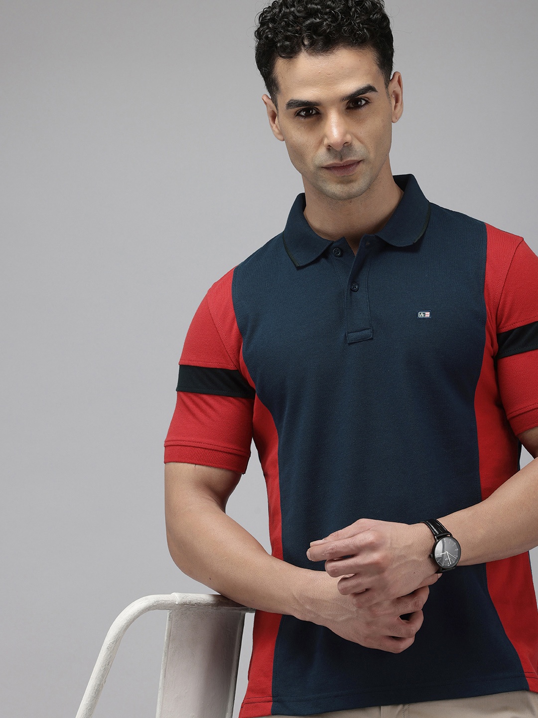 

Arrow Sport Colourblocked Polo Collar Relaxed Fit T-shirt, Navy blue